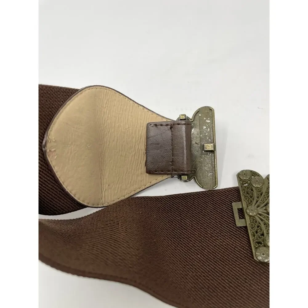 Women's Small Wide Stretch Belt‎ Boho Style Bronz Metal Leaf Clasp